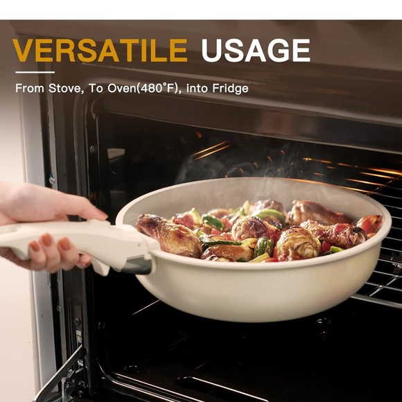 Astercook Ceramic Non-stick Cookware 21 Pcs Pots and Pans Set, Detachable Handle - Picture 5 of 7